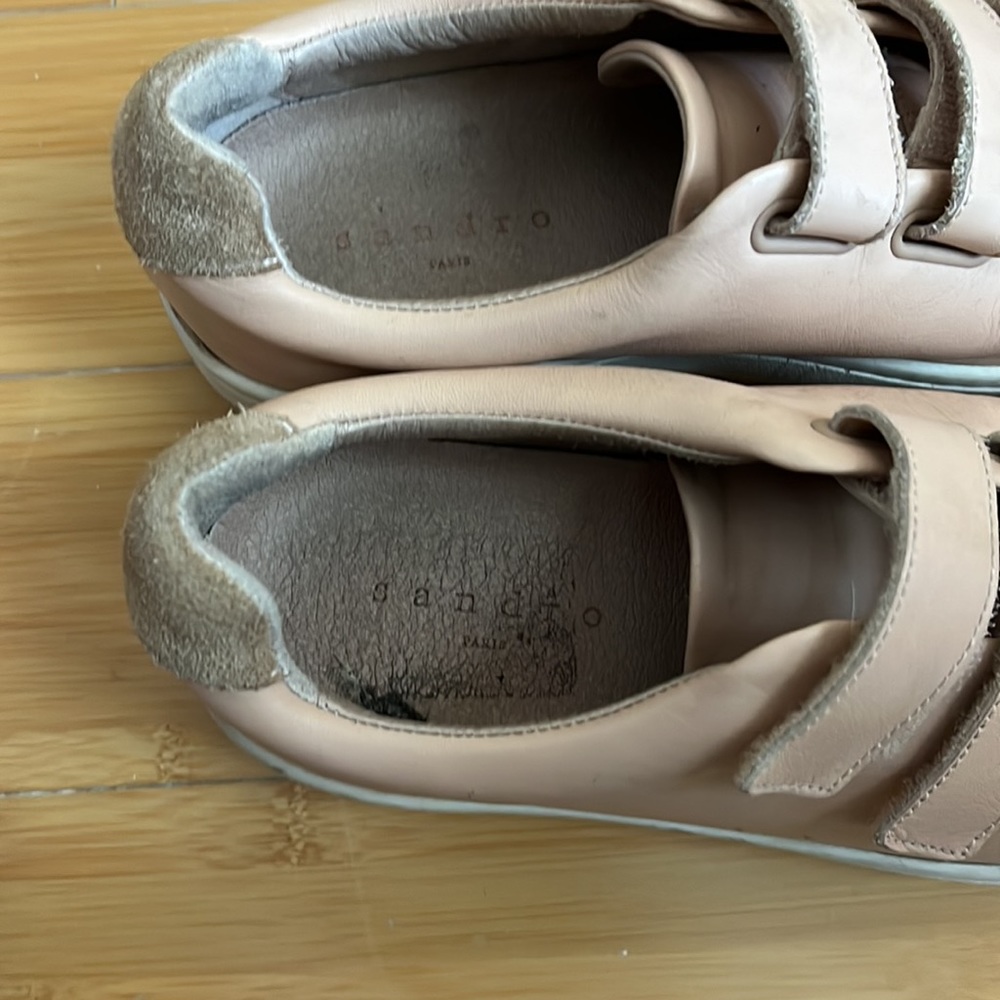 Sandro Paris Velcro Low Top Platform Sneakers In Light Pink Leather View 3